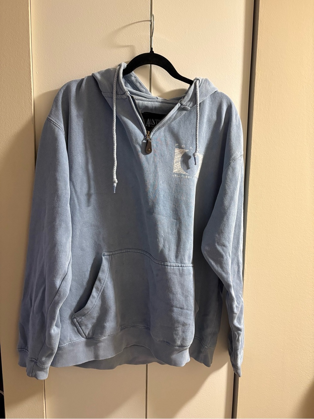 Pearl Light Blue Quarter-Zip Hoodie with Subtle Accent